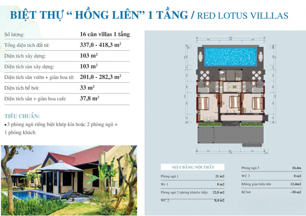 Mặt bằng biệt thự Hồng Liên 1 tầng dự án Vườn Vua
